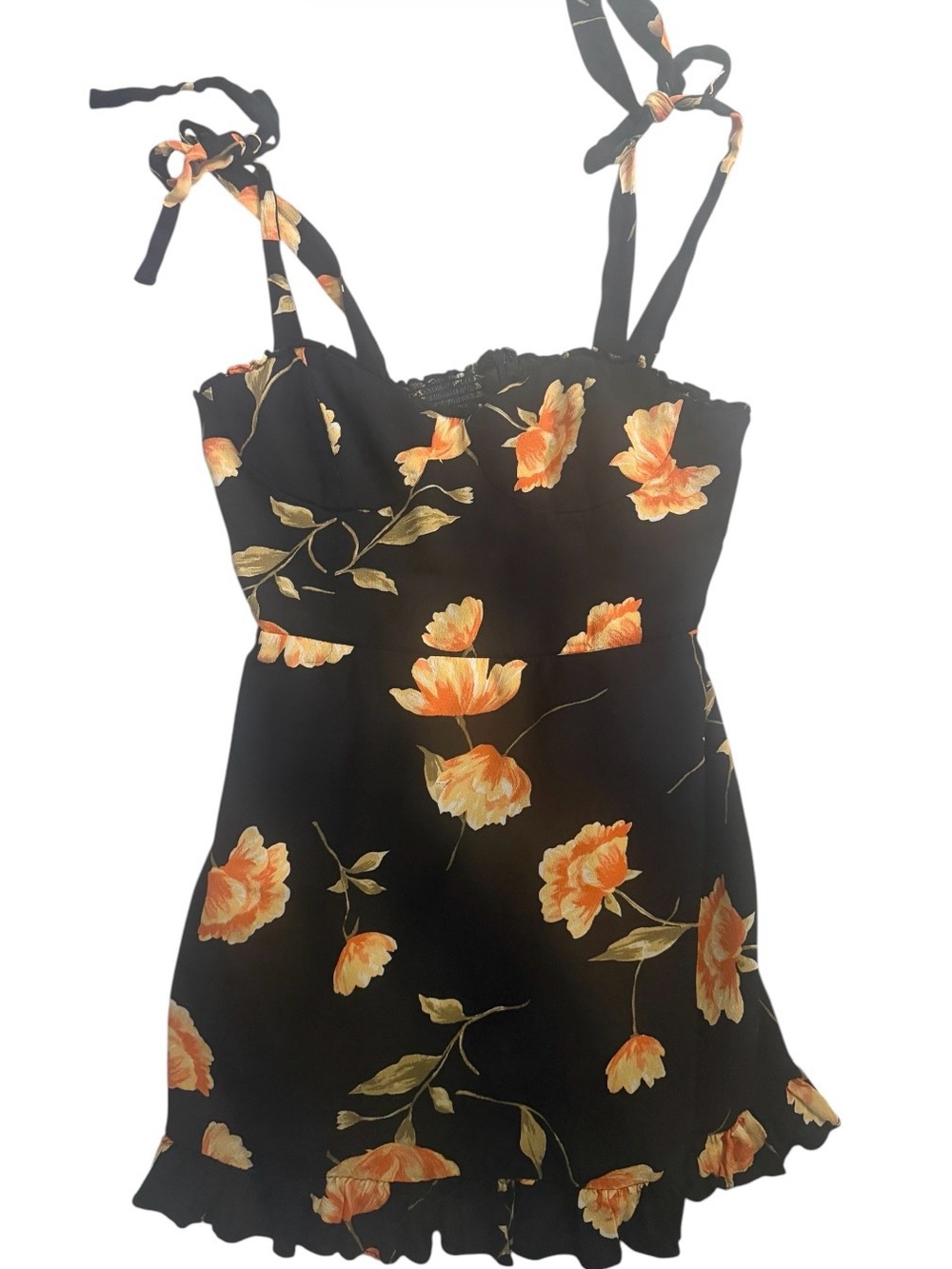 mahina Black Mini Dress with Orange Floral Print